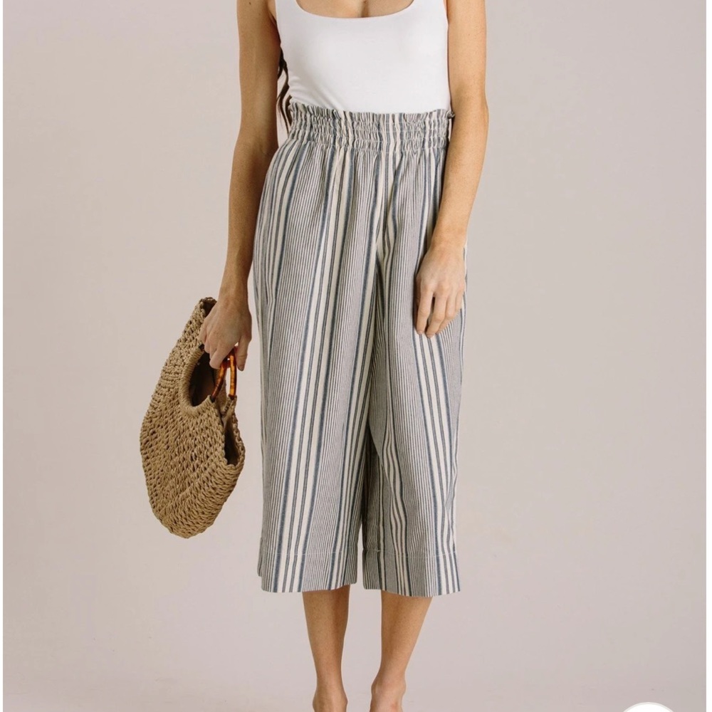 NWT Navy Striped Culotte Pants Size L